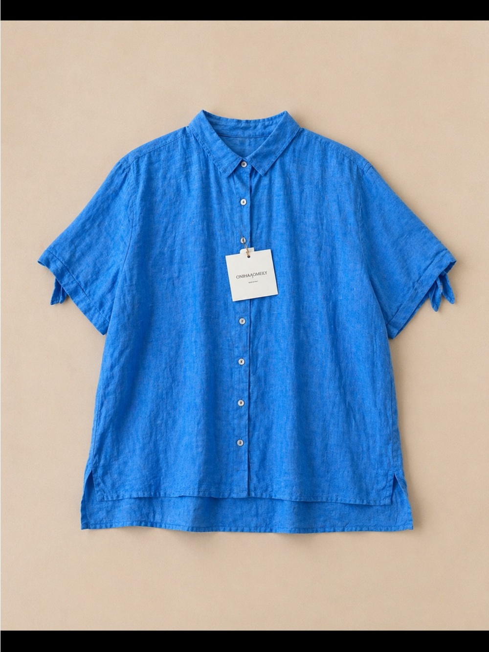 Cynthia Rowley 100% Linen Blue Button Front Blouse Women Large Coastal Office